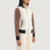 Women Savant White & Brown Hybrid Varsity Leather Jacket